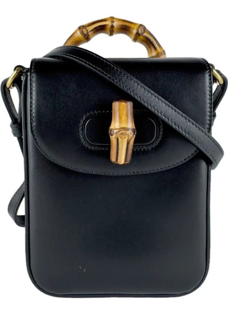 GUCCI Bamboo Shoulder Bag Handbag Backpack Black Leathr